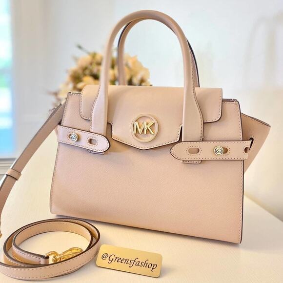 Michael Kors Purse Carmen Medium Flap Satchel shoulder bag buff - Picture 11 of 11